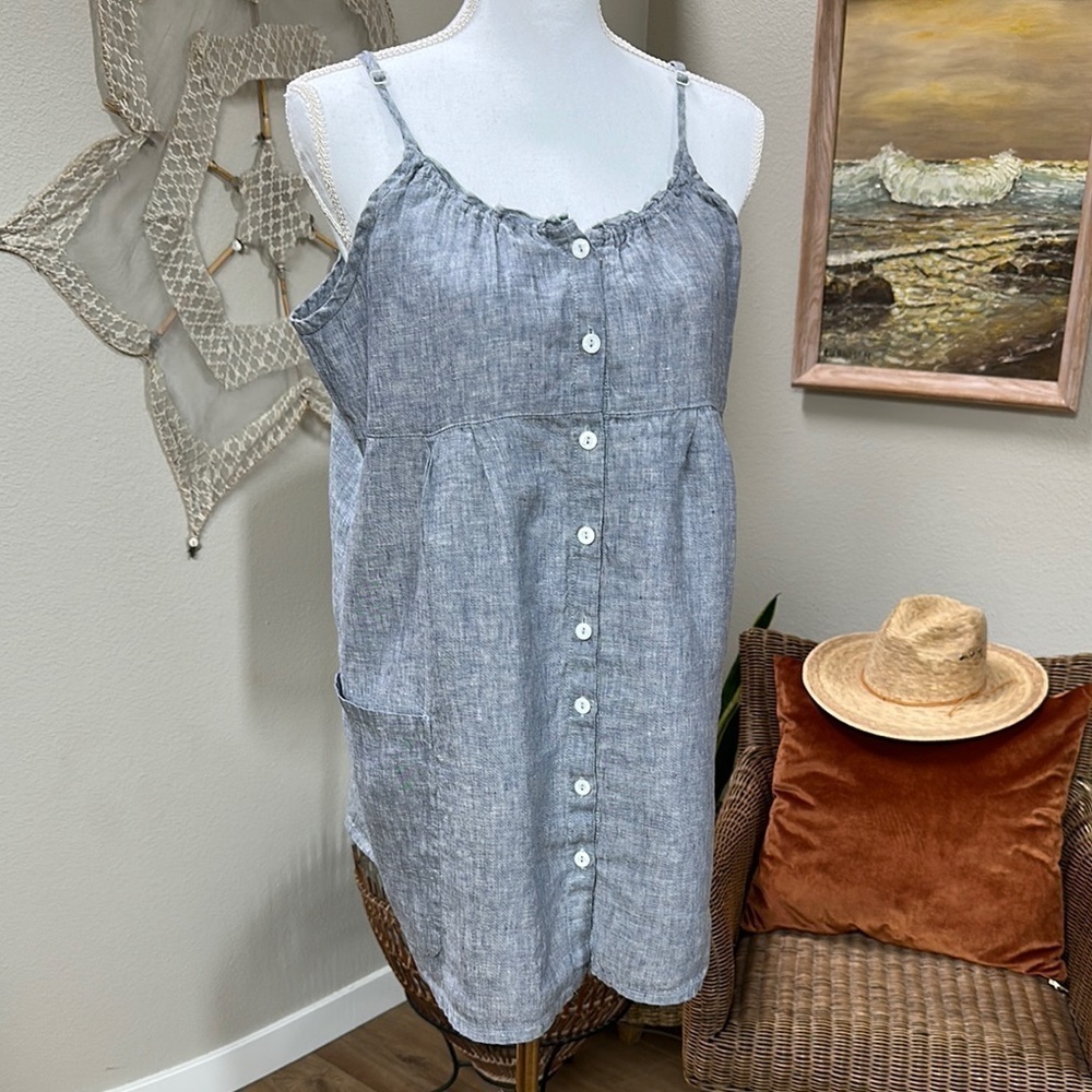 Flax Brand Linen Spaghetti Strap Button Front Tunic Top